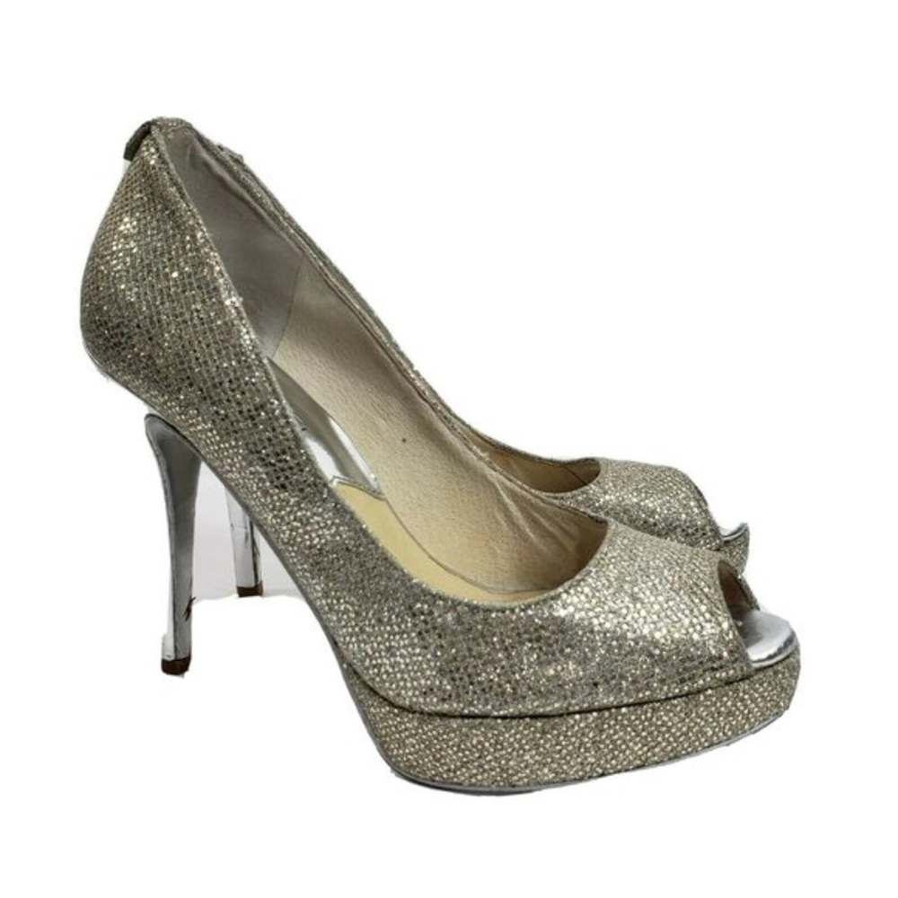 Michael Kors Peep Toe Slip‎ On Pumps Gold Silver Women Size 6 M Platform Heels